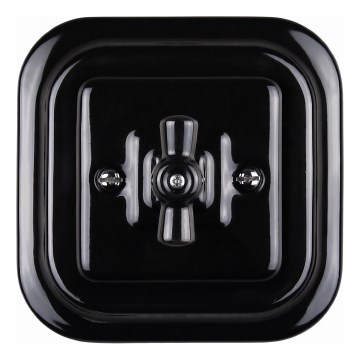Elhard - Ceramic retro rotary staircase switch with frame No. 6, black