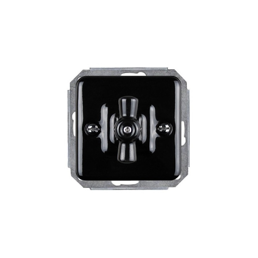 Elhard - Ceramic retro rotary staircase switch with frame No. 6, black