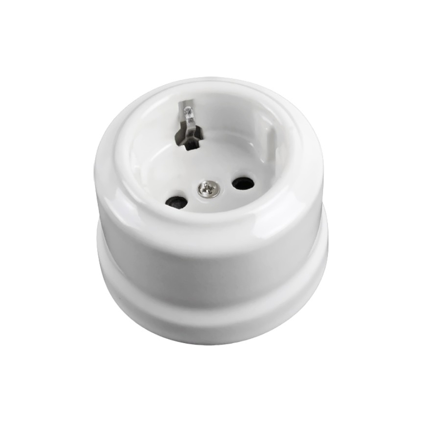 Elhard - Ceramic Retro SCHUKO 230V Household Socket White