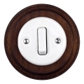Elhard - Ceramic retro single-gang switch with frame č. 1, white/dark wood