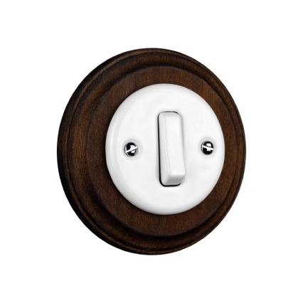 Elhard - Ceramic retro single-gang switch with frame č. 1, white/dark wood