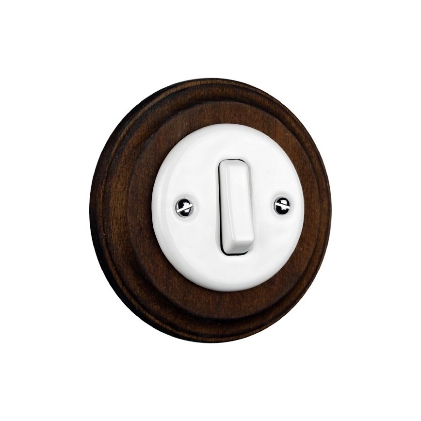Elhard - Ceramic retro single-gang switch with frame č. 1, white/dark wood
