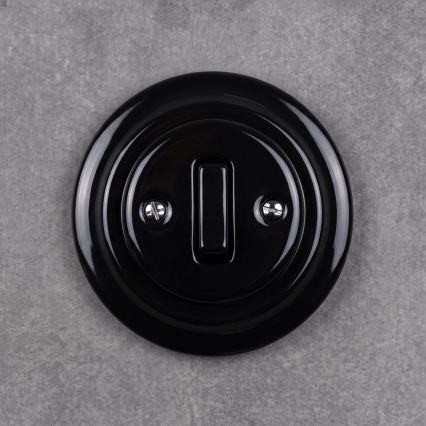 Elhard - Ceramic retro single light switch with frame No. 1, black