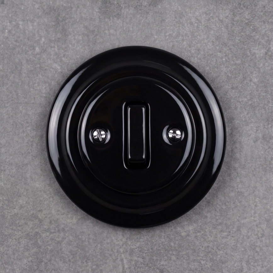 Elhard - Ceramic retro single light switch with frame No. 1, black