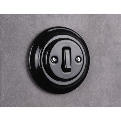 Elhard - Ceramic retro single light switch with frame No. 1, black