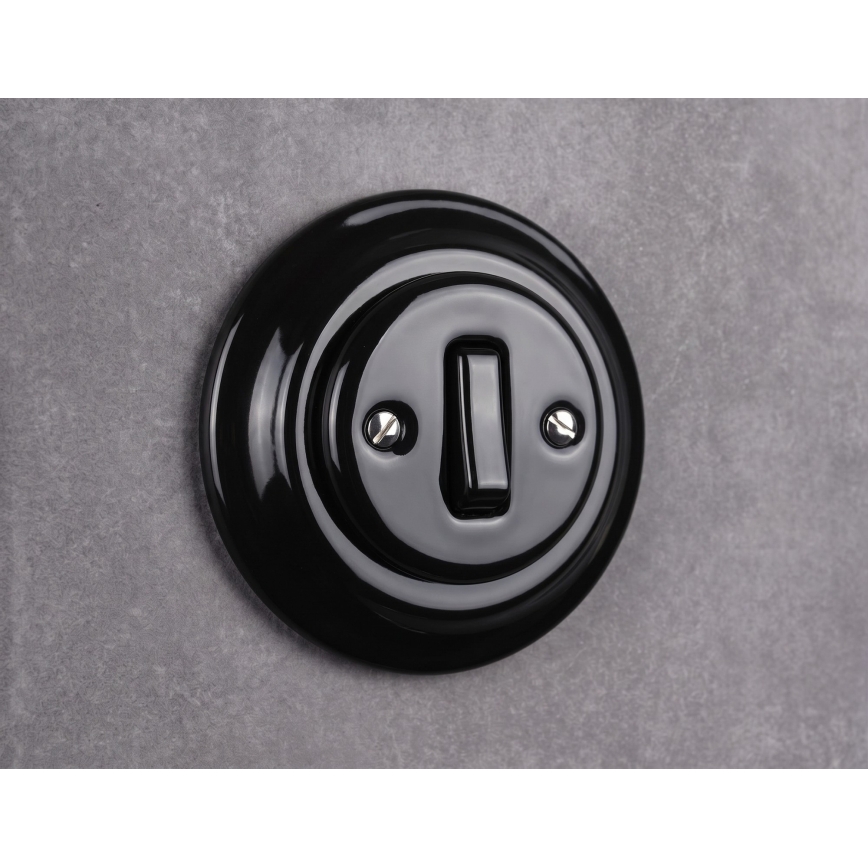 Elhard - Ceramic retro single light switch with frame No. 1, black