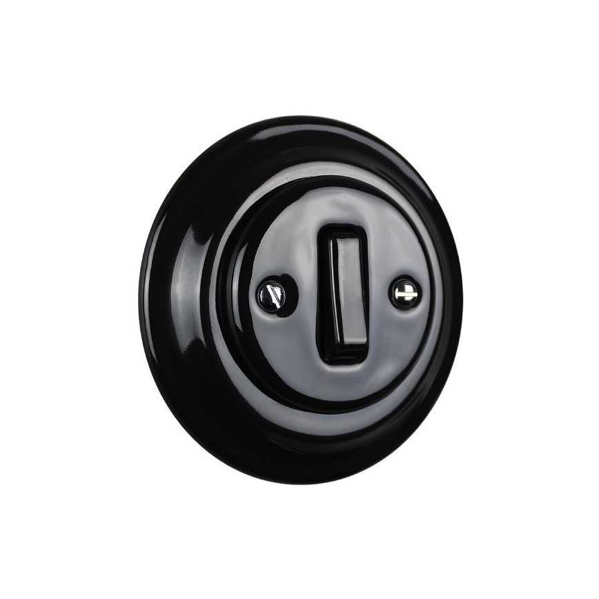 Elhard - Ceramic retro single light switch with frame No. 1, black