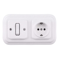 Elhard - Ceramic retro single-pole switch No. 1 and SCHUKO 230V socket with frame, white