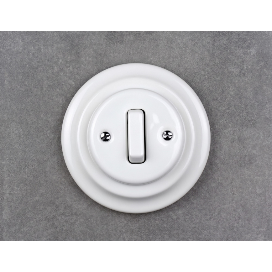Elhard - Ceramic retro single-pole switch with frame č. 1, white