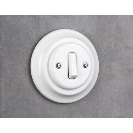Elhard - Ceramic retro single-pole switch with frame č. 1, white