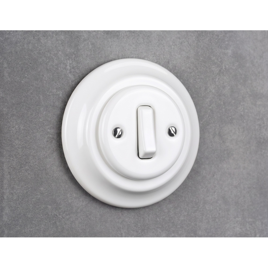 Elhard - Ceramic retro single-pole switch with frame č. 1, white