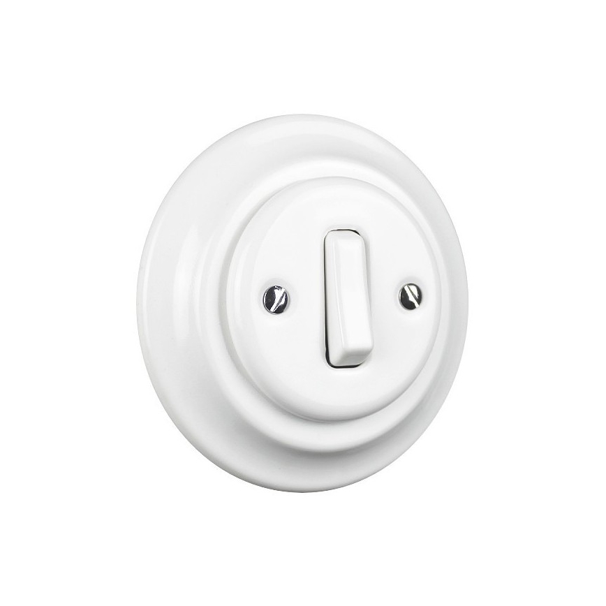 Elhard - Ceramic retro single-pole switch with frame č. 1, white