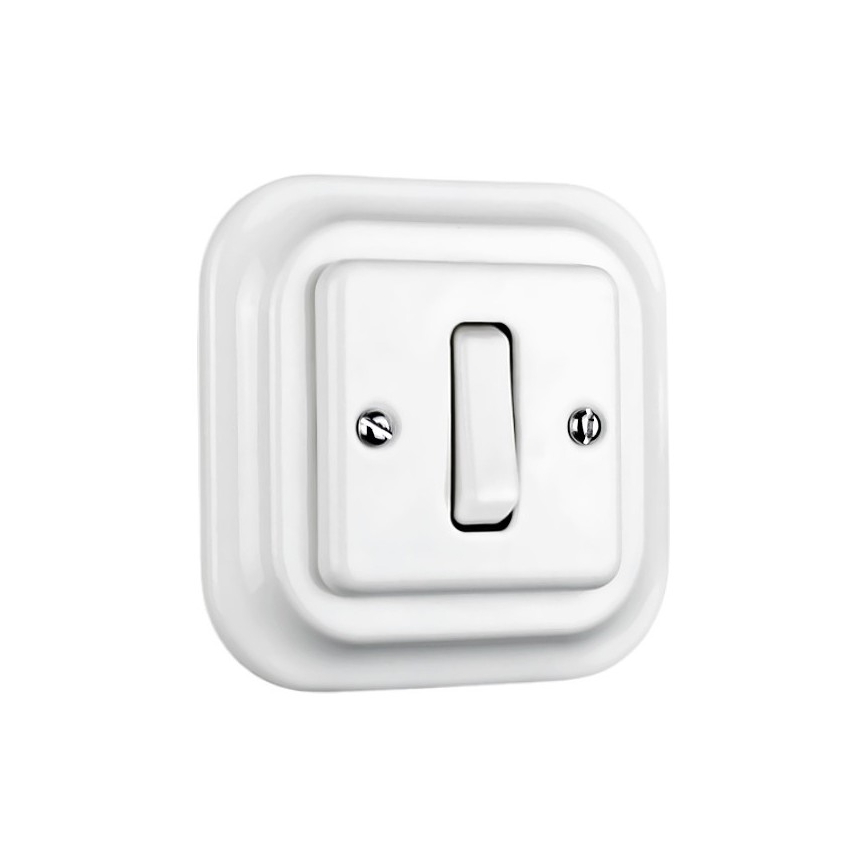 Elhard - Ceramic Retro Single-Pole Switch with Frame No. 1, White