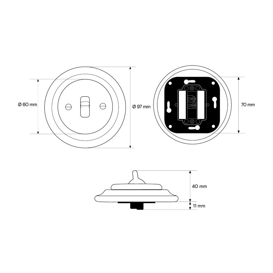 Elhard - Ceramic Retro Single-Pole Toggle Switch with Lever, Frameless, No. 1, White