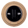 Elhard - Ceramic retro single switch with frame č. 1 black/light wood