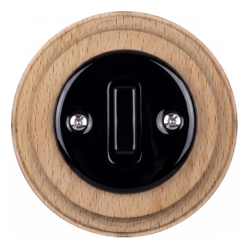 Elhard - Ceramic retro single switch with frame č. 1 black/light wood