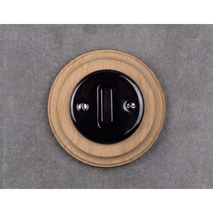 Elhard - Ceramic retro single switch with frame č. 1 black/light wood
