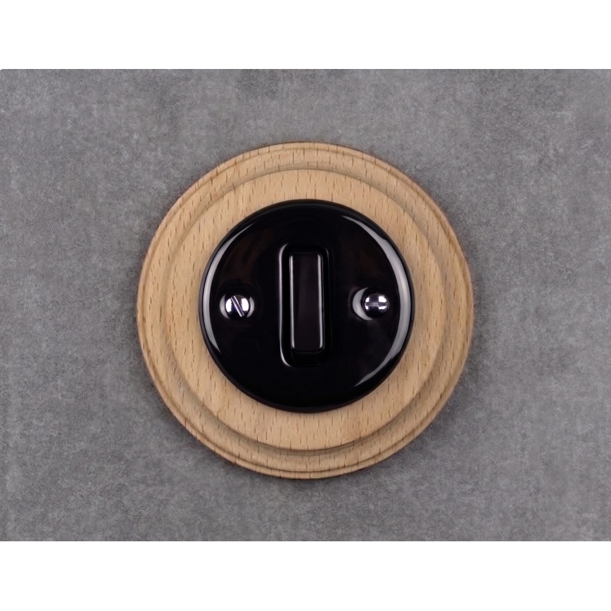 Elhard - Ceramic retro single switch with frame č. 1 black/light wood