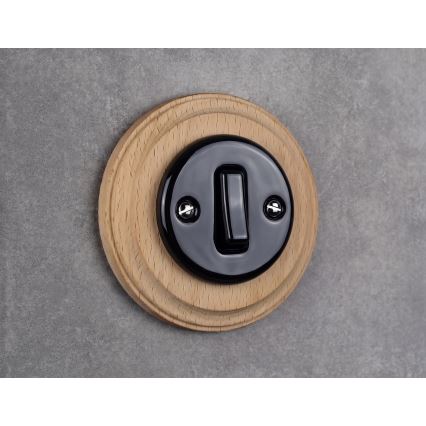 Elhard - Ceramic retro single switch with frame č. 1 black/light wood