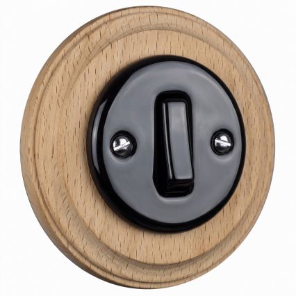 Elhard - Ceramic retro single switch with frame č. 1 black/light wood