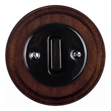 Elhard - Ceramic retro single switch with frame No. 1, black/dark wood