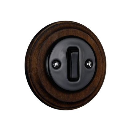 Elhard - Ceramic retro single switch with frame No. 1, black/dark wood