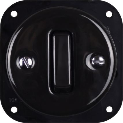 Elhard - Ceramic retro single switch with frame No. 1, black/dark wood