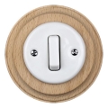 Elhard - Ceramic retro single switch with frame No. 1 white/light wood