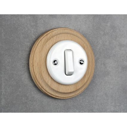 Elhard - Ceramic retro single switch with frame No. 1 white/light wood