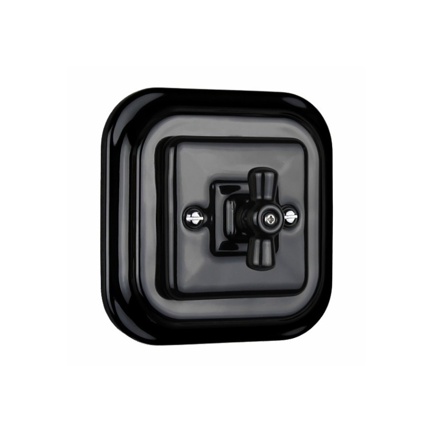Elhard - Ceramic retro-style rotary four-way switch with frame No. 7, black