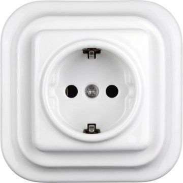 Elhard - Ceramic Retro-Style Schuko Wall Socket with Frame, 230V, White