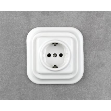Elhard - Ceramic Retro-Style Schuko Wall Socket with Frame, 230V, White