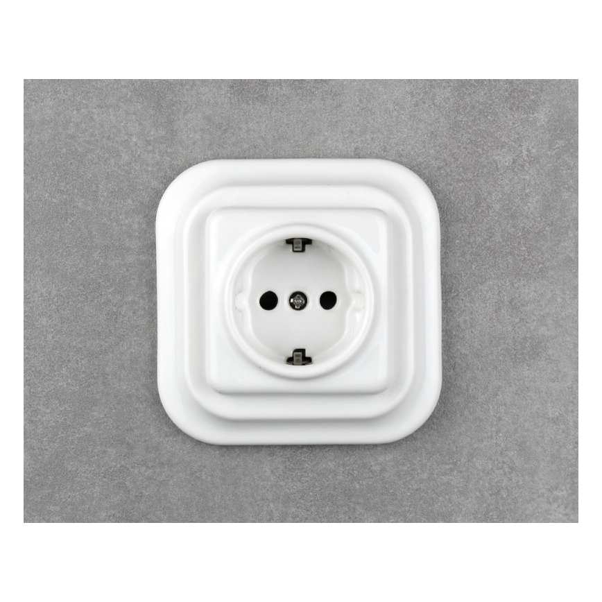 Elhard - Ceramic Retro-Style Schuko Wall Socket with Frame, 230V, White