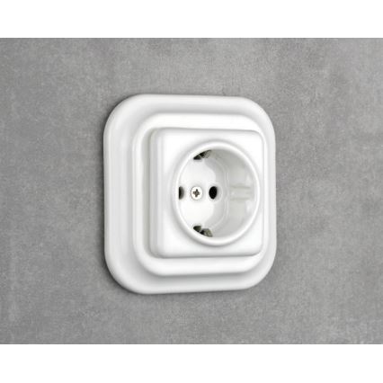 Elhard - Ceramic Retro-Style Schuko Wall Socket with Frame, 230V, White
