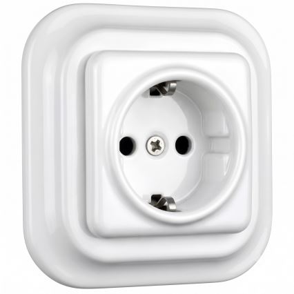 Elhard - Ceramic Retro-Style Schuko Wall Socket with Frame, 230V, White