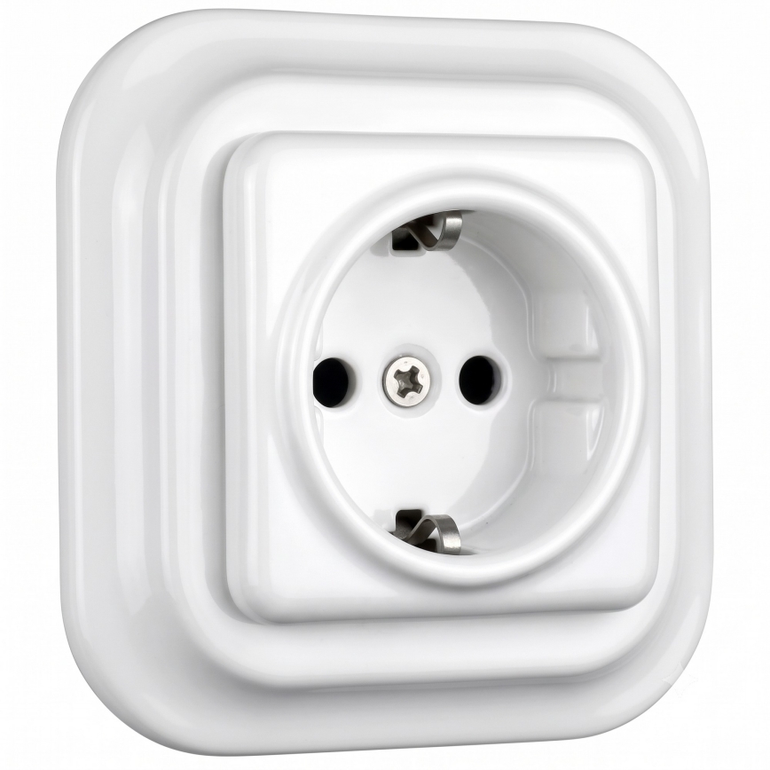 Elhard - Ceramic Retro-Style Schuko Wall Socket with Frame, 230V, White