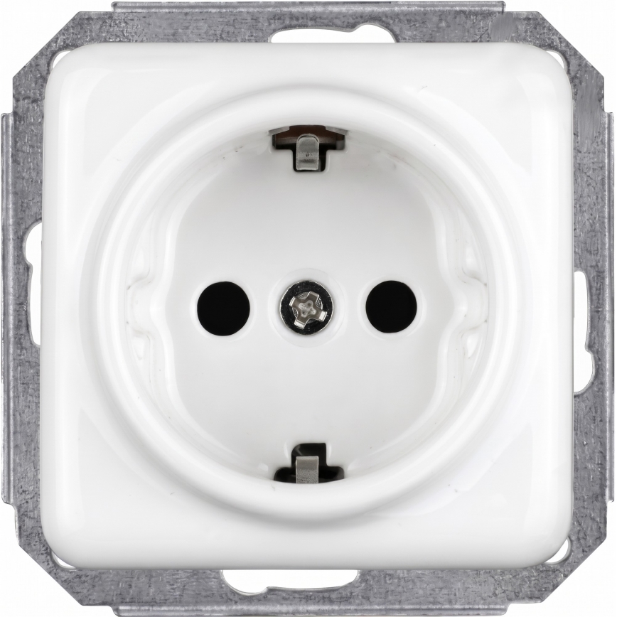 Elhard - Ceramic Retro-Style Schuko Wall Socket with Frame, 230V, White