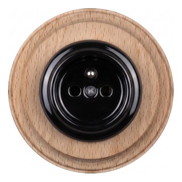 Elhard - Ceramic retro-style wall socket with frame 230V black/light wood