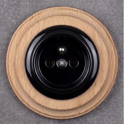 Elhard - Ceramic retro-style wall socket with frame 230V black/light wood