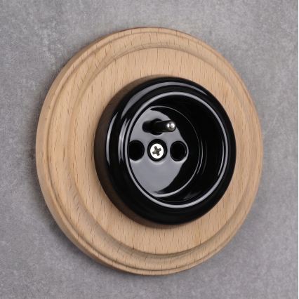Elhard - Ceramic retro-style wall socket with frame 230V black/light wood