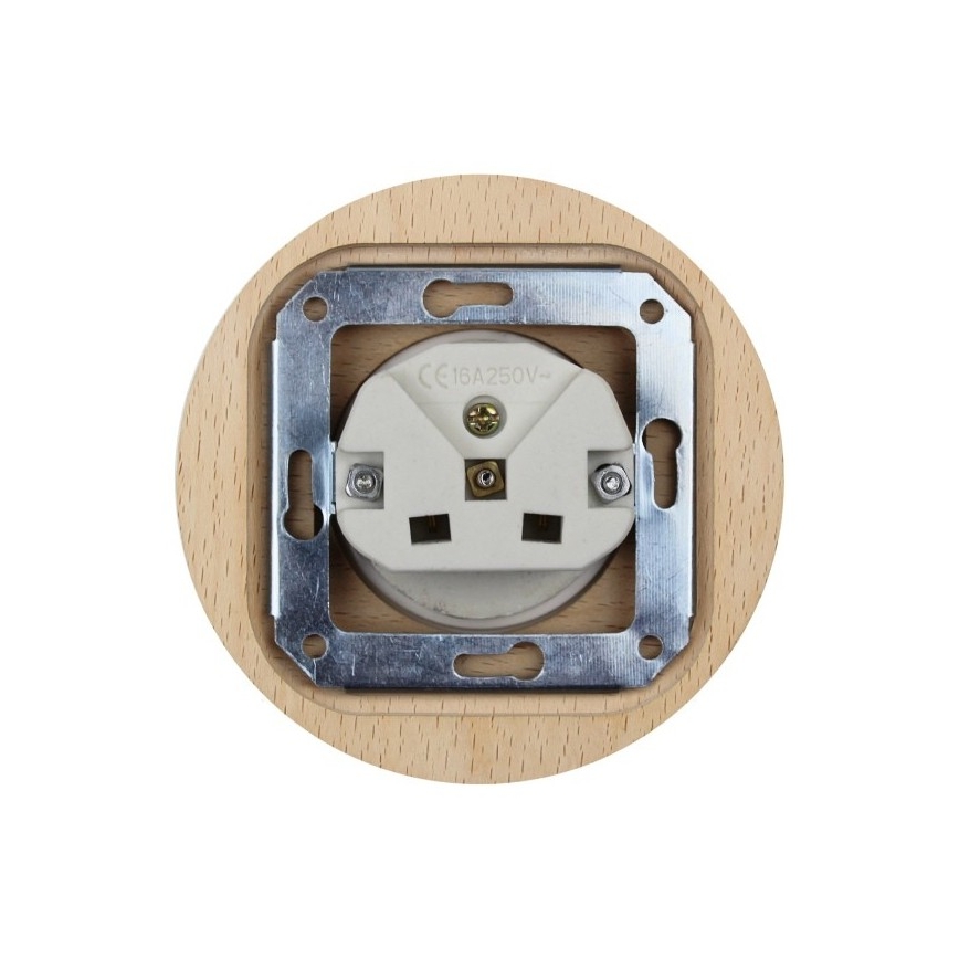 Elhard - Ceramic retro-style wall socket with frame 230V black/light wood