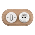 Elhard - Ceramic retro switch č. 1 and 230V socket with white/light wood frame