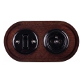 Elhard - Ceramic retro switch No. 1 and 230V socket with black/dark wood frame