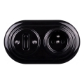 Elhard - Ceramic retro switch No. 1 and 230V socket with black frame