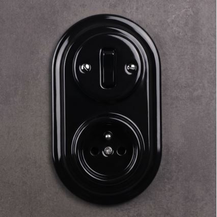 Elhard - Ceramic retro switch No. 1 and 230V socket with black frame