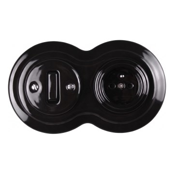 Elhard - Ceramic retro switch No. 1 and 230V socket with frame, black