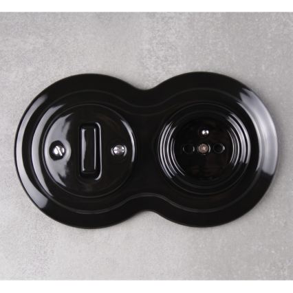 Elhard - Ceramic retro switch No. 1 and 230V socket with frame, black