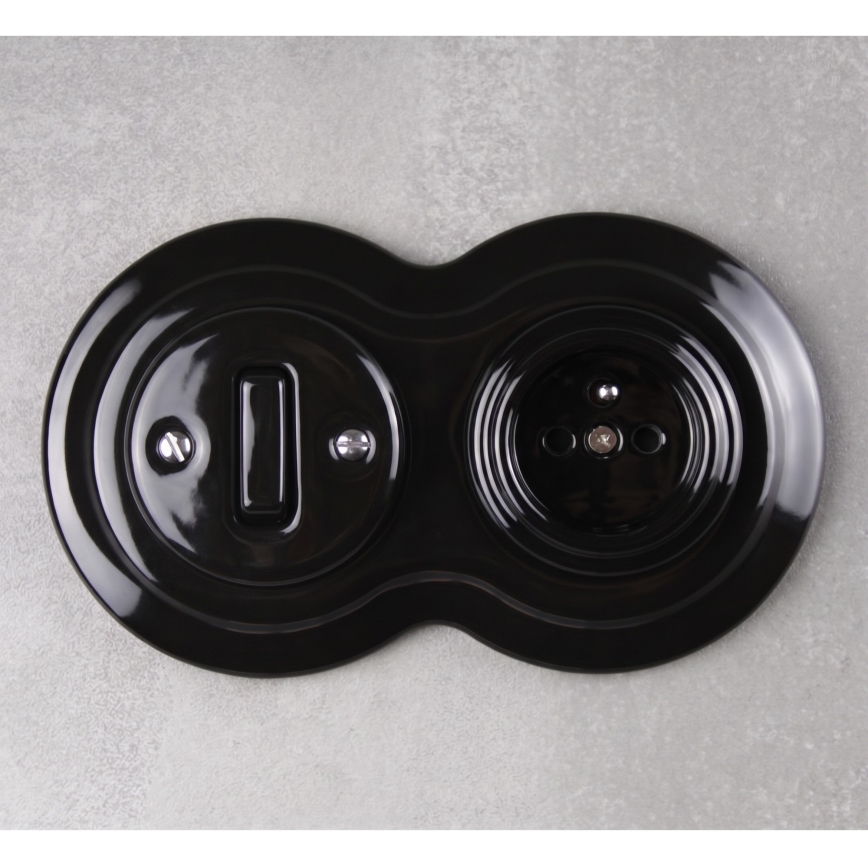 Elhard - Ceramic retro switch No. 1 and 230V socket with frame, black