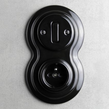 Elhard - Ceramic retro switch No. 1 and 230V socket with frame, black