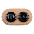 Elhard - Ceramic retro switch No. 1 and 230V socket with frame black/light wood